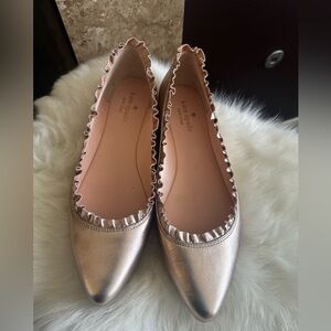 kate spade Metallic Rose Gold Pointed Ruffle Ballet Flats. Wms.Sz. 8